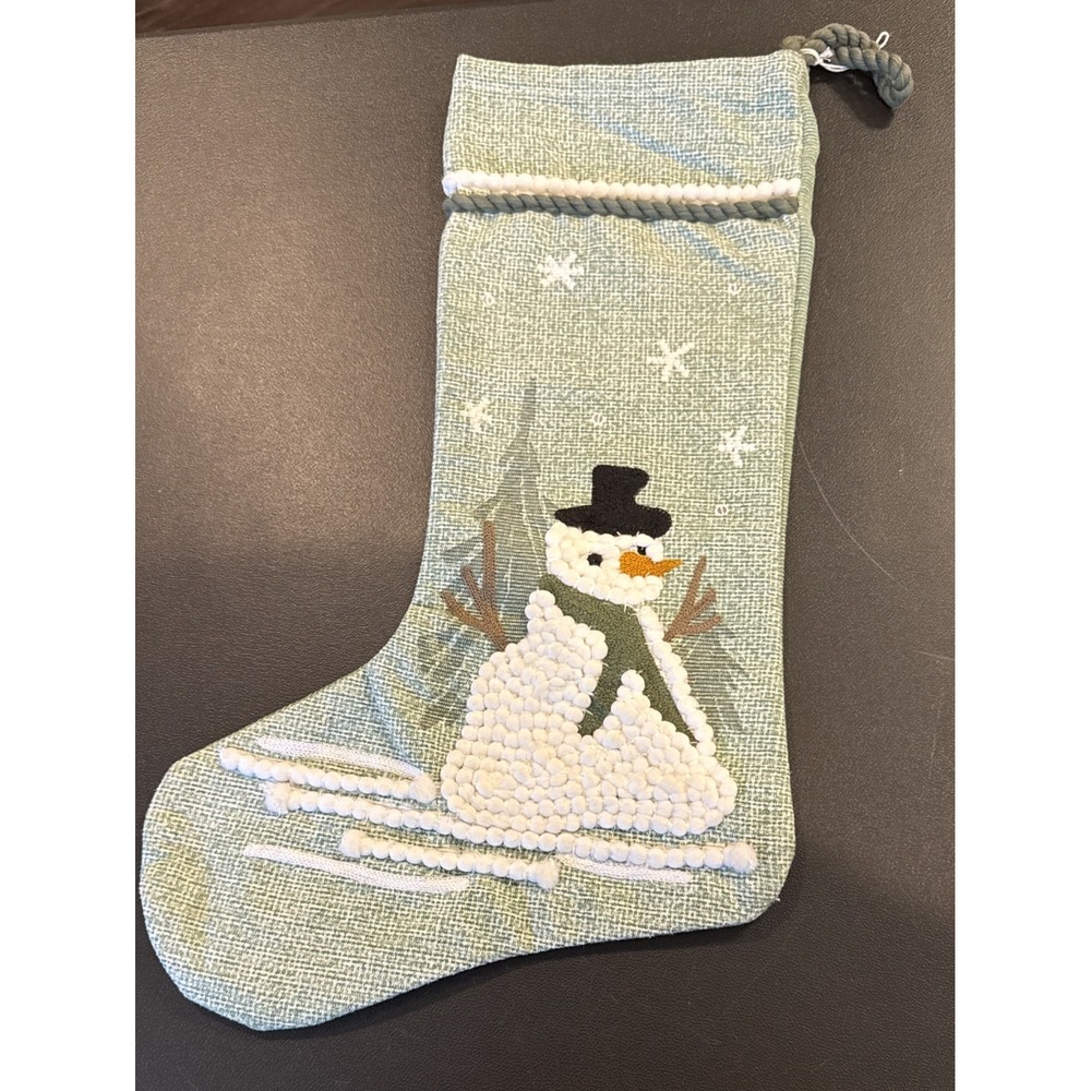 Tag Fresh‎ Balsam Snowman Holiday Christmas Stocking Green Textured 17 Inch NEW